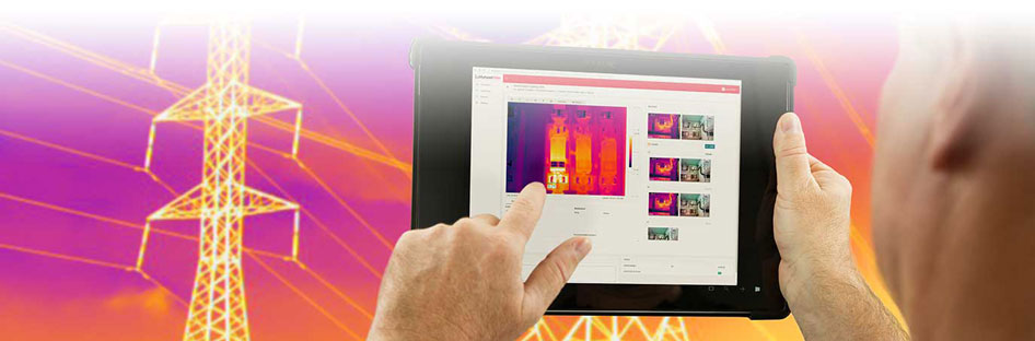 ThermoView Software being used on a tablet to view power lines