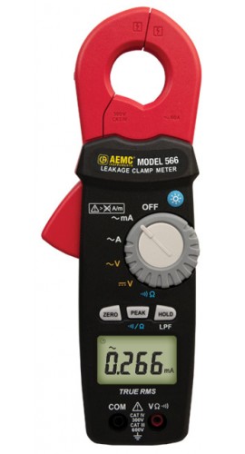 AEMC 566 TRMS Clamp-On Leakage Current Meter, 6/60/600 mA,  1/10/100 A-