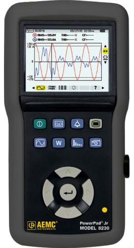 AEMC 8230 PowerPad Jr True RMS Power Quality Analyzer, Single Phase, 40 to 70Hz-