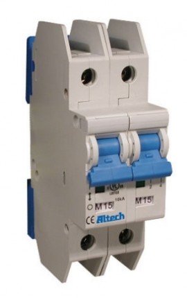 Altech 2DU2L Miniature Molded Case Circuit Breaker, two-pole, 2 A-