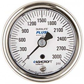 Ashcroft 1009 Pressure Gauge, 10BR/#, 2.5&amp;quot; dial, &amp;frac14;&amp;quot; NPT male lower back, SS housing-