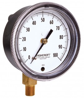 Ashcroft 1490 Pressure Gauge, 30 OZ/IN2, 2.5&amp;quot; dial, &amp;frac14;&amp;quot; NPT male center back, black, glass filled polysulfone-