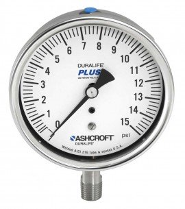 Ashcroft 1009 Manom&amp;egrave;tre, 0 &amp;agrave; 50 psi, cadran de 88.9 mm, raccord inf&amp;eacute;rieur m&amp;acirc;le 0.25&amp;quot; NPT, bo&amp;icirc;tier en acier inoxydable-