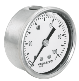 Ashcroft 1008 Pressure Gauge, 0 to 100 psi, 2.5&amp;quot; dial, &amp;frac14;&amp;quot; NPT male center back, SS housing-