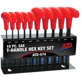 ATD Tools 574 Ensemble de cl&amp;eacute;s hexagonales &amp;agrave; poign&amp;eacute;e en T, SAE, lot de 10-