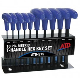 ATD Tools 575 Ensemble de cl&amp;eacute;s hexagonales &amp;agrave; poign&amp;eacute;e en T, m&amp;eacute;trique, lot de 10-