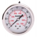 Baker AHNC Series Liquid Filled Pressure Gauge, 0 to 1000 psi/0 to 7000 kPa, 2.5&amp;quot; dial, &amp;frac14;&amp;quot; NPT back, SS housing-