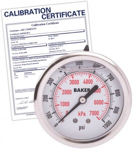 Baker AHNC Series Liquid Filled Pressure Gauge, 0 to 1000 psi/0 to 7000 kPa, 2.5&amp;quot; dial, &amp;frac14;&amp;quot; NPT back, SS housing,-