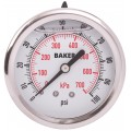 Baker AHNC Series Liquid Filled Pressure Gauge, 0 to 100 psi/0 to 700 kPa, 2.5&amp;quot; dial, &amp;frac14;&amp;quot; NPT back, SS housing-