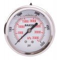 Baker AHNC Series Liquid Filled Pressure Gauge, 0 to 5000 psi/0 to 35,000 kPa, 2.5&amp;quot; dial, &amp;frac14;&amp;quot; NPT back, SS housing-