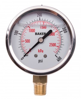 Baker AVNC-400P Manom&amp;egrave;tre, rempli de glyc&amp;eacute;rine, connexion inf&amp;eacute;rieure &amp;frac14;&amp;rsquo;&amp;rsquo; NPT, 0 &amp;agrave; 400 psi/0 &amp;agrave; 2 800 kPa-