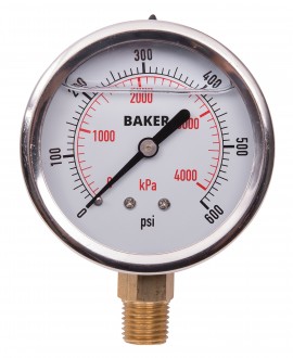 Baker AVNC-600P Manom&amp;egrave;tre, rempli de glyc&amp;eacute;rine, connexion inf&amp;eacute;rieure &amp;frac14;&amp;rsquo;&amp;rsquo; NPT, 0 &amp;agrave; 600 psi/0 &amp;agrave; 4 200 kPa-