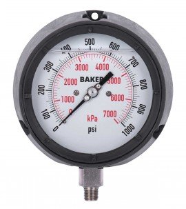 Baker LF45-1000P-1/4 Manom&amp;egrave;tre, rempli de glyc&amp;eacute;rine, connexion inf&amp;eacute;rieure &amp;frac14;&amp;rsquo;&amp;rsquo; NPT, 0 &amp;agrave; 1 000 psi/0 &amp;agrave; 7 000 kPa-