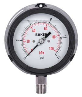 Baker LF45-15P-1/4 Manom&amp;egrave;tre, rempli de glyc&amp;eacute;rine, connexion inf&amp;eacute;rieure &amp;frac14;&amp;rsquo;&amp;rsquo; NPT, 0 &amp;agrave; 15 psi/0 &amp;agrave; 100 kPa-