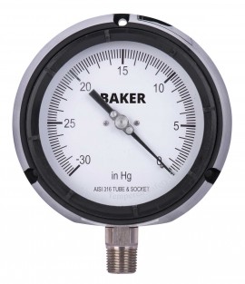 Baker LF45-30HG-1/2 Manom&amp;egrave;tre, rempli de glyc&amp;eacute;rine, connexion inf&amp;eacute;rieure &amp;frac12;&amp;lsquo;&amp;rsquo; NPT, 30&amp;quot;-0 Hg Vac.-