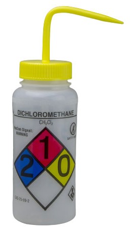 Bel-Art 11716-0002 Dichloromethane Safety-Labeled Wide-Mouth Wash Bottle, 16 oz, 4-pack-