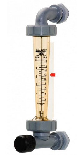 Blue-White F-45500LA-12 Standard Series Adjustable Panel-Mount Flowmeter with 316 SS Guide Rod, 0.5 to 5GPM, 3/4in Female NPT-