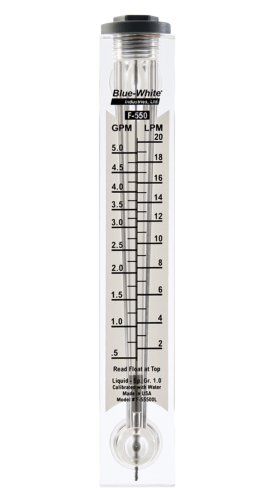 Blue-White F-55376L-BRB Standard Series Flowmeter, 0.2 to 2GPM, 1/2in Barb-