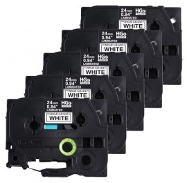 Brother HGE2515PK Ruban noir sur blanc avec adh&amp;eacute;sif standard, 23.88 mm, lot de 5-