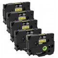 Brother HGES6415PK Black on Yellow Tape with extra strength adhesive, 0.7&amp;quot;, 5-pack-