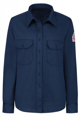 Bulwark SLU3 Women's Midweight FR Dress Uniform Shirt, navy, small-