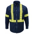 Bulwark SLUC Men's Midweight FR Enhanced Visibility Uniform Shirt with reflective trim, navy, medium-