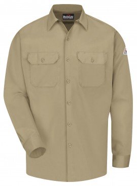 Bulwark SLW2 Men&#039;s Midweight Excel FR Comfortouch Work Shirt, khaki, large-