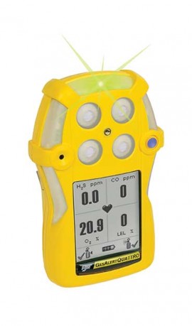 Honeywell BW GasAlertQuattro Multi-Gas Detector, O<sub>2</sub>/%LEL/H<sub>2</sub>S, alkaline battery-