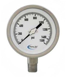 Chem Oil 210L-402E Manom&amp;egrave;tre &amp;agrave; remplissage de liquide, 0 &amp;agrave; 100 psi, cadran de 101.6 mm-