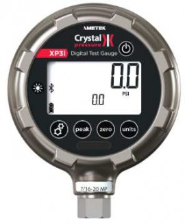 Ametek Crystal XP3i Series Digital Pressure Gauge with dual line display, 0 to 1000 psi, 4.5" dial, ¼" NPT bottom, diecast aluminum housing-