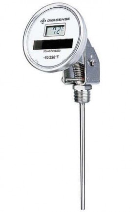 Digi-Sense 90130-12 Adjustable Solar-Powered Thermometer, -50 to 300&amp;deg;F, 12&amp;quot; Stem-