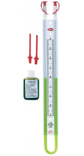 Dwyer 1221-M400-D U-Tube Manometer (200-0-200mm w.c.) using red gauge fluid-