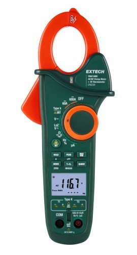 Extech EX623A True RMS AC/DC Clamp Meter with IR thermometer, NCV, 0.01 to 600 A,-