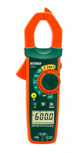 Extech EX655 True RMS AC/DC Clamp Meter with Temperature &amp; NCV, 600A-