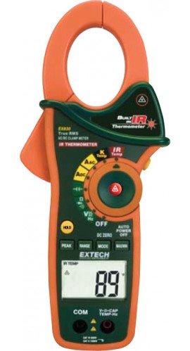 Extech EX830-NIST True RMS Clamp Meter/IR Thermometer, 1000A AC/DC, with Traceable Certificate-