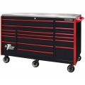 Extreme Tools EX7217RCQBKRD Roller Cabinet, 72", black with red handles-