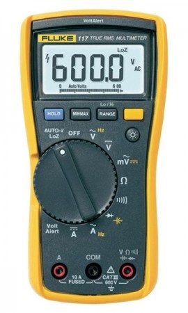 Fluke 117 CAL Multim&amp;egrave;tre num&amp;eacute;rique TRMS pour &amp;eacute;lectriciens avec certificat d'&amp;eacute;talonnage tra&amp;ccedil;able avec donn&amp;eacute;es-