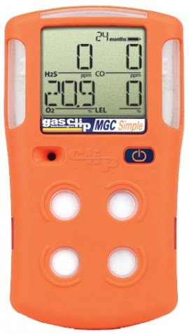 Gas Clip MGC-S Multi-Gas Detector, H<sub>2</sub>S/CO/O<sub>2</sub>/LEL, two-year-