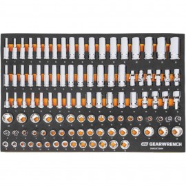 GearWrench GWMSSKT38 mm Ensemble de douilles m&amp;eacute;triques dans un plateau de rangement en mousse, prise 9.52 mm, lot de 104-