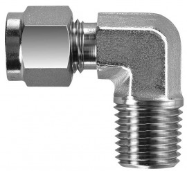 BI-Lok DLN Male NPT Elbow, <sup>5</sup>&amp;frasl;<sub>16</sub>&amp;quot; A tube OD, &amp;frac14;&amp;quot; T NPT-