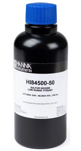 Hanna HI84500-50 Low Range Titrant for the HI84500 sulfur dioxide mini titrator, 1 to 40 ppm SO&lt;sub&gt;2&lt;/sub&gt;, 7.78 oz-