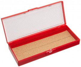Heathrow Scientific HS15996B 50 Place Premium Microscope Slide Box, Cork, Red-