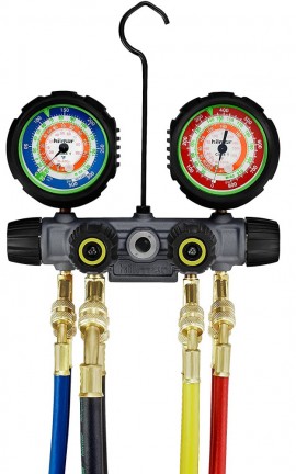 Hilmor 1839130 4-Valve Manifold with 60&amp;quot; hose, R-22-404A-410A, 4V22404410H-