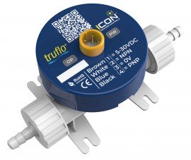 Icon Process Controls PP-W-04T-PF D&amp;eacute;bitm&amp;egrave;tre &amp;agrave; turbine Truflo Propulse 2, tube droit 6.35 mm, d&amp;eacute;bitm&amp;egrave;tre &amp;agrave; turbine Propulse 2, mat&amp;eacute;riau PVDF, joints Viton, M12, sortie d'impulsion NPN, PNP, 24 V CC, aveugle-