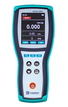 Kanomax 6850 Handheld Micromanometer, 0.2 to 60 m/s, -2500 to 2500 Pa-