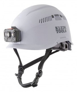 Klein Tools 60150 Casque de s&amp;eacute;curit&amp;eacute; de classe C ventil&amp;eacute; avec lampe frontale rechargeable, blanc-