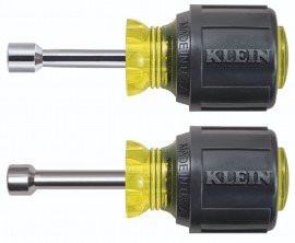 Klein Tools 610M Jeu de 2 tourne-&amp;eacute;crous courts &amp;agrave; pointe aimant&amp;eacute;e, tige de 4 cm-