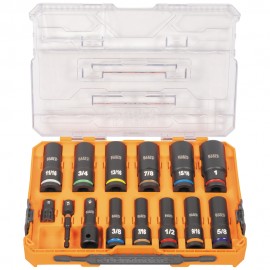 Klein Tools 65111IMPCT Jeu de douilles &amp;agrave; choc profondes KNECT&amp;trade;, prise de 1,3&amp;nbsp;cm, SAE, 14&amp;nbsp;pi&amp;egrave;ces-
