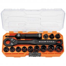 Klein Tools 65400 Jeu de douilles creuses r&amp;eacute;sistantes aux chocs KNECT&amp;trade;, prise de 3/8&amp;nbsp;po, 15&amp;nbsp;pi&amp;egrave;ces-
