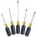 Klein Tools 85445 Jeu de tournevis &amp;agrave; t&amp;ecirc;te plate, &amp;agrave; t&amp;ecirc;te cruciforme et &amp;agrave; t&amp;ecirc;te carr&amp;eacute;e, 5 pi&amp;egrave;ces-